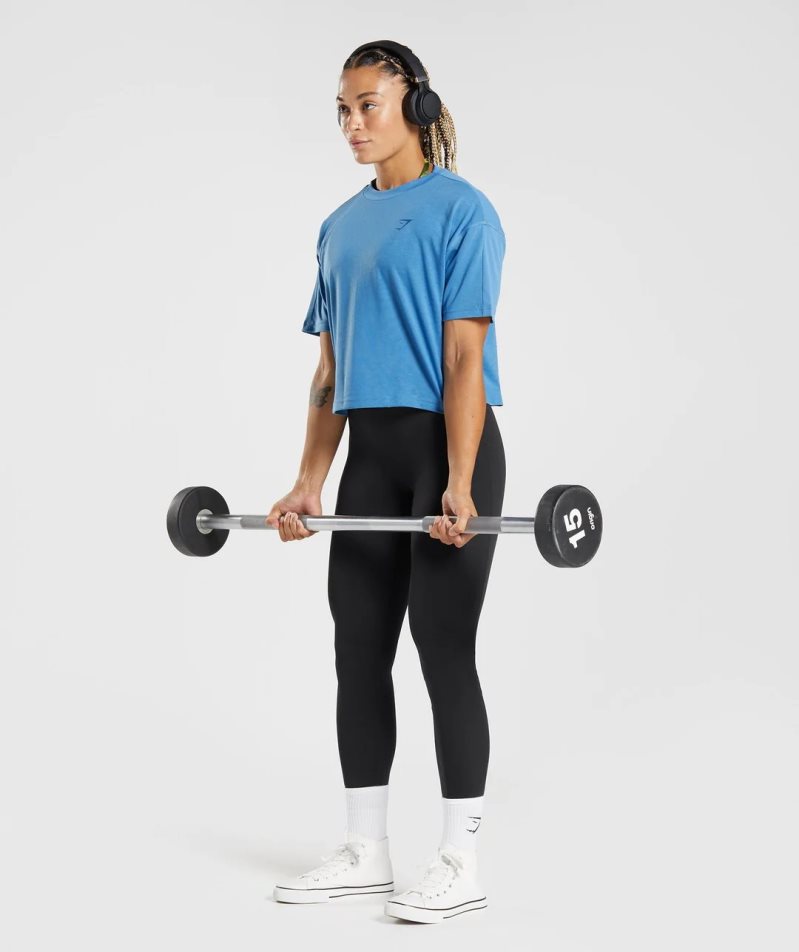 Women's Gymshark GS Power Midi Cropped Tops Blue | CA N6D351